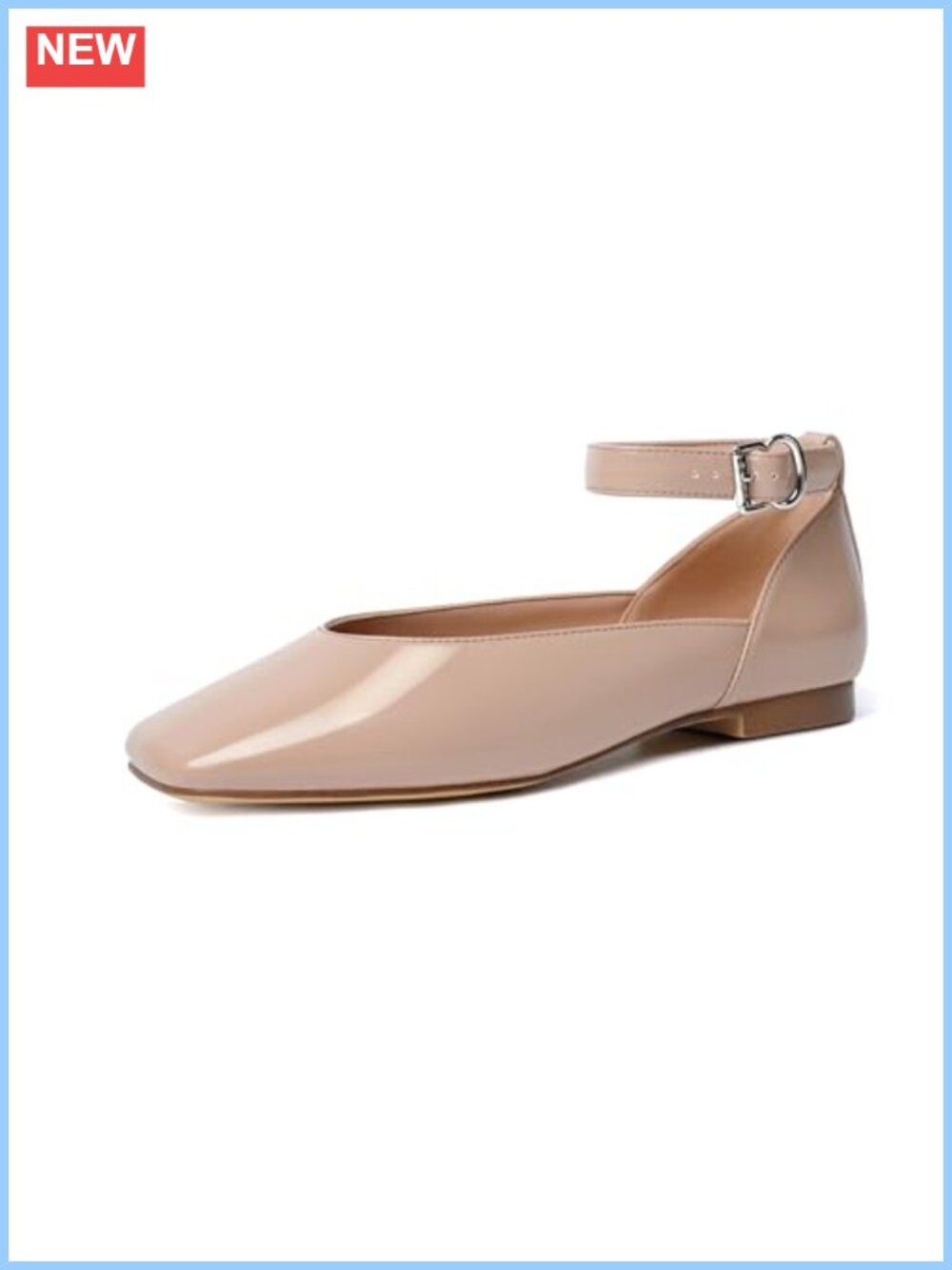 Mary Jane Flats Women Square Toe Patent Leather Ankle Strap Buckle Shoes